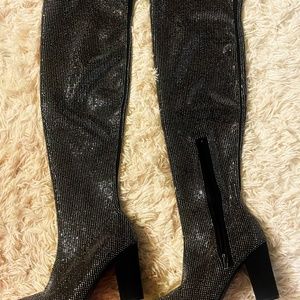 Wild Pair Brevy2 Black Embellished Rhinestone Thigh High Boots/ US 8/ Never Worn